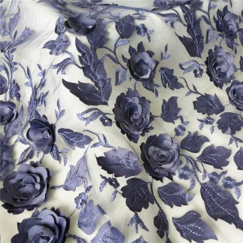 Beautiful 3D Rosette Embroidery Flower Mesh Fabric For Bridal Gowns Backdrop DIY Handmade Textile Sewing Trims