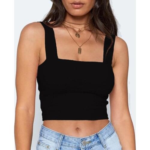 White Summer Square Neck Sleeveless Crop Top Women Black Casual Basic T Shirt Y2K Off Shoulder Cami Sexy Backless Tank Top