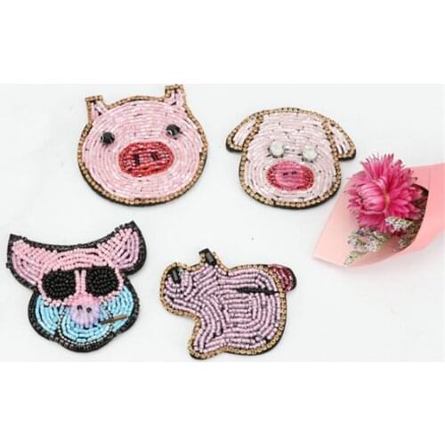 Maxsin 1 Pc High Quality Handmade Beaded Cute Cartoon Rhinestone Pig Head Clothing Accessories Handbag Shoe Hat Patch DIY