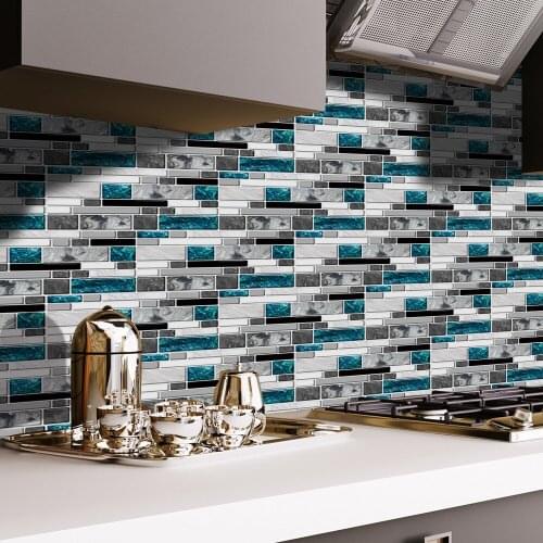 Simulation Blue Agate Marble Tile Sticker Peel & Stick Wall Paper Home Decor Kitchen Bathroom Decoration Decals Mildew Resistant