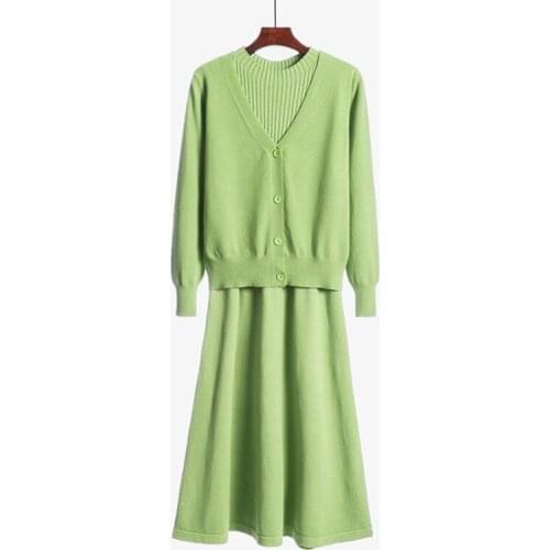 2020 Fashion Ladies Knit Dress Two-Piece Set Long Sleeve Top Womans Clothing Long Bottoming Sweaters A-Line Dresses Suit KW231