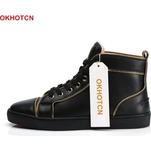 Lace Up Mens Shoes Casual Luxury Shoes Men Gold Zipper Bordered Mens Black High Tops Sneakers Spring Autumn Mens Moccasins Shoes