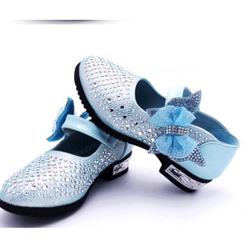 New Childrens Little Girl High Heel Rhinestone Gold Blue Silver Princess Shoes For Girls Kids School Wedding Party Dress Shoes