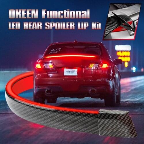 OKKEN Universal Car Tail Light 130CM LED Daytime Running Lightbar Carbon Fiber 12V Brake Parking Warning Bulb IP67Waterproof Red