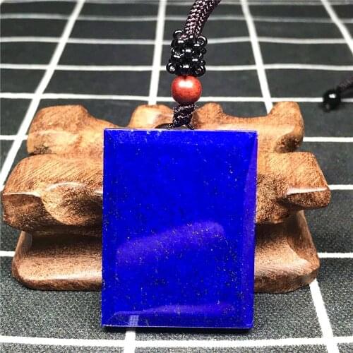 Natural Blue Lapis Lazuli Pendant Necklace Jewelry For Woman Men Crystal 41x31x8mm Beads Rectangle Stone Adjustable Rope AAAAA