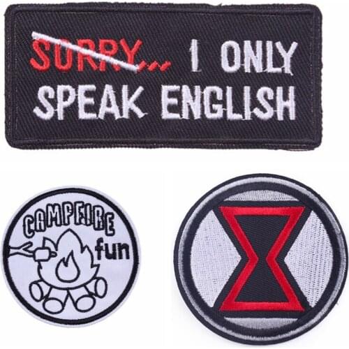 Pulaqi New Five-pointed Star Patch Embroidery Iron Piece Clothes DIY Round Pattern Letter Sticker Applique Punk Rock Patch Badge