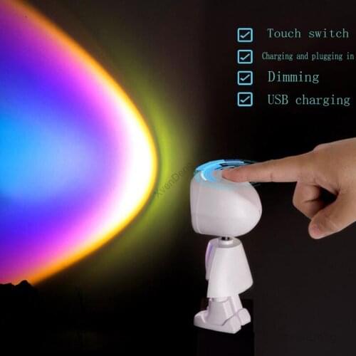 USB Sunset Rainbow Projector Atmosphere LED Night Light Home Coffee Shop Live Background Wall Decoration Sunset Projection Lamp