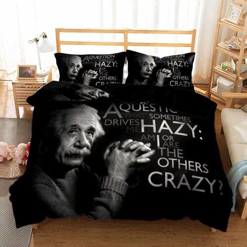 Luxury 3D Character Duvet Cover Set Portrait Of Einstein Bedding Set Black Cover Set Design Custom Bedclothes 2/3pc Bed Set