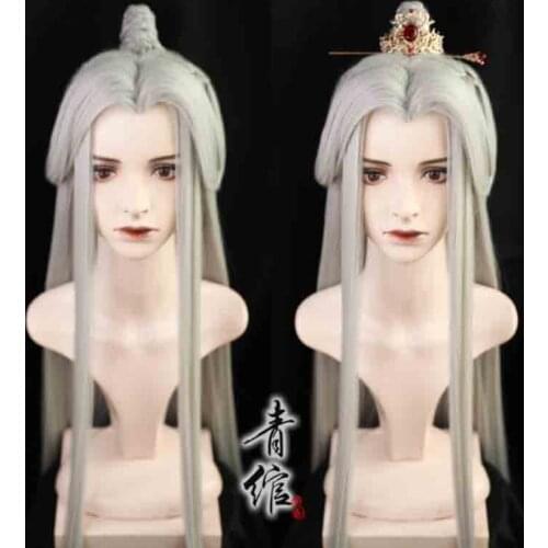 Hanfu Silvery White Wigs Men Ancient Chinese Hanfu Wigs Headgear Cosplay Accessories Hanfu Long Straight Wigs For Men Women