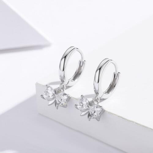 Cute 925 Sterling Silver Heart Bow CZ Charms Circle Small Loops Huggie Hoops Earrings For Women Jewelry Kids Girl Aros Oorbellen