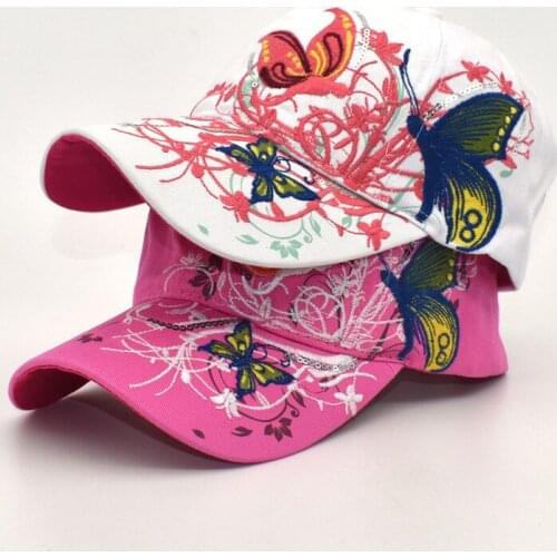 Winter Autumn Women High Quality Butterflies Flower Embroidery Caps Girl Sun Hats Casual Snapback Caps Ladies Baseball Cap