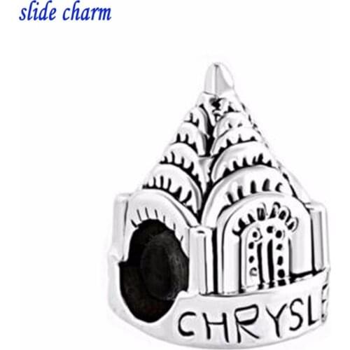 Slide charm Free shipping European new fashion black and white building small accessories amulet beads fit Pandora bracelet