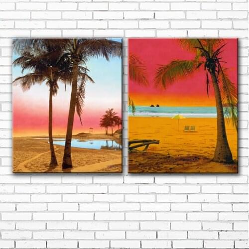 Mediterranean sea coconut beach sunset scenery canvas printings oil painting printed on canvas home wall art decoration picture