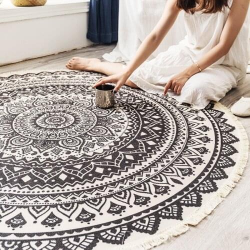 Hand Woven Cotton Hemp Antique Round Carpet Bedroom Bedside Mat Living Room Sofa Coffee Table Mattress Bedside Blanket Foot Pad