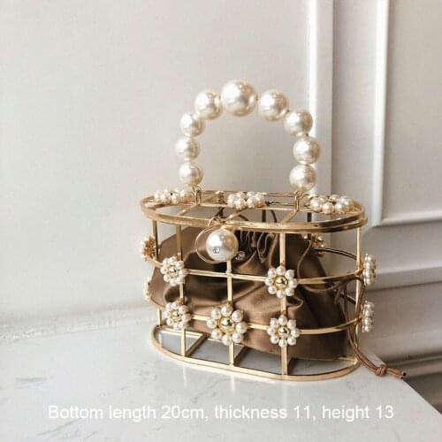 Pearl Basket Evening Clutch Bag Women Famous Brand Hollow Out Flowers Beaded Metallic Clutch Purse Korean Handbag Party Dinner