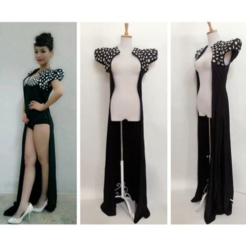 Women DJ Rave Clothes Nightclub Mens Costume Crystal Bodysuit Long Robe Singer Stage Outfit Adult Performance Club Wear VDB2436