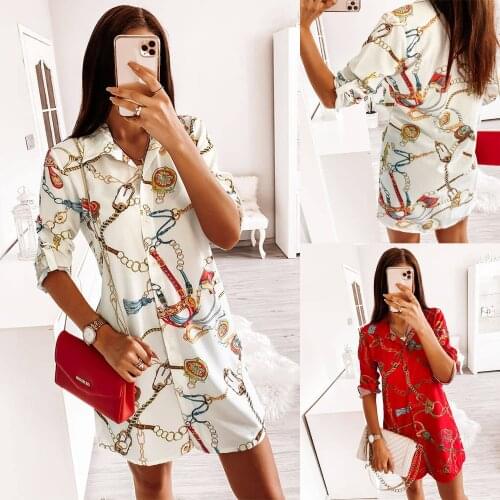 Ladies Fall 2021 casual look slim loose button temperament simple print skirt blouse blouse