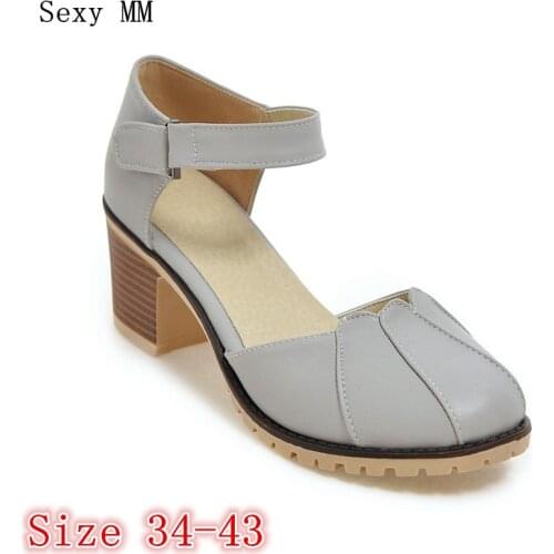 Ankle Strap High Heels Women High Heel Sandals Mary Janes Shoes Pumps Woman Sandals High Quality Plus Size 34 - 40 41 42 43