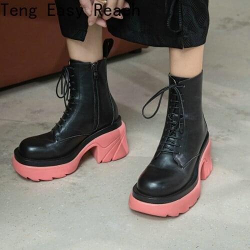 Ladies Spring Autumn Fashion Short Boots Cross Tied Zipper Round Toe Platform Womens Shoes Winter Warm Ankle Large Size Boots