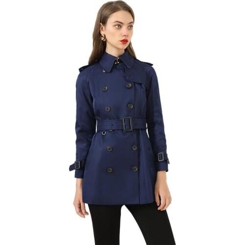 Navy blue short trench coats womens spring autumn 2021пальто весеннее женское mid-length slim temperament jacket european