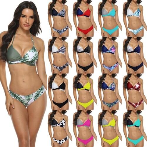 Summer Womens Swimsuit European And American Sexy Hard Package Split Body Swimsuit Color Copyright Green Leaf Bikini 18 Colors