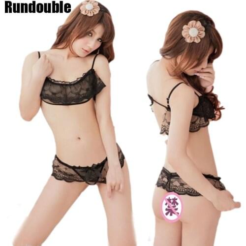 Womens Sexy Lingerie Babydoll Lace Ruffle Nightwear Lovers Gift Bowknot G-string Underwear Nightwear Sleepwear Bra Set 2PCS