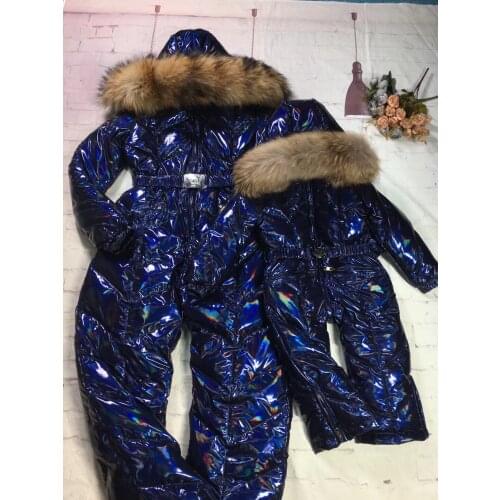Real fur 2019 Winter Jacket mother child jackets children jumpsuit snow suit family overall down romper ski suits outerwear