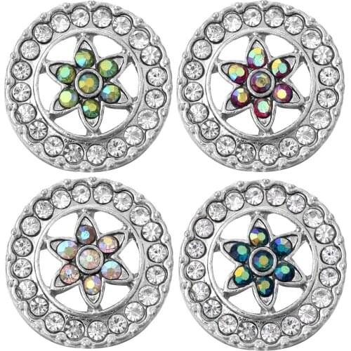 10pcs/lot New Snap Jewelry Rhinestone Crystal Flower 18MM Metal Snap Buttons Jewelry Fit Charm Bracelet Christmas Gifts