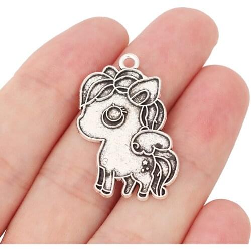 15pcs/lot Tibetan Silver Cartoon Horse Charms Pendants for Jewelry Making Findings 34x24mm