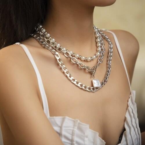 3pcs/Set Simulated Pearl CBB Chain Statement Pendant Necklace Punk INS Women Jewelry Accessories Gifts