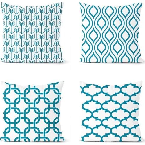 4PCS Blue Geometry Cushion Cover Pillowcase Home Decorative Sofa Square Pillow Cover Bedroom Car Decor 45X45cm