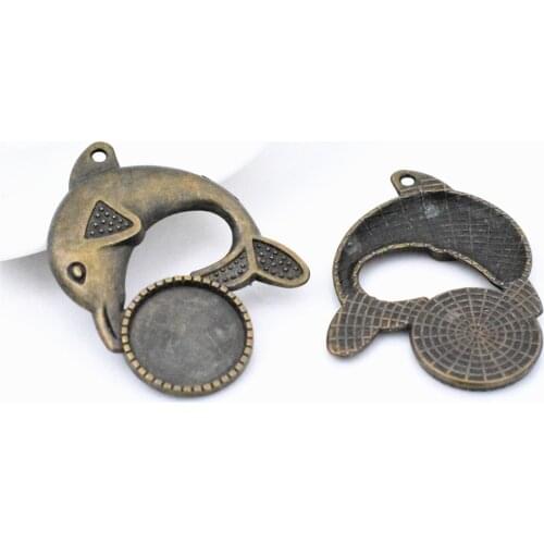 4pcs/lot 18mm Inner Size Antique Bronze Plated Dolphin Style Cabochon Base Cameo Setting Charms Pendant