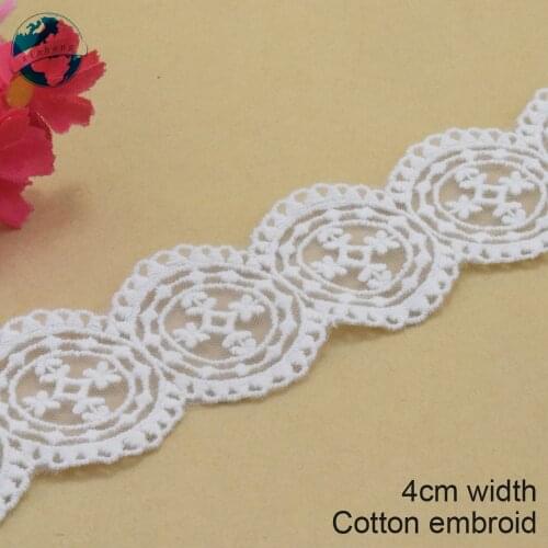 4cm white cotton embroided lace ribbon guipure trim DIY wedding Accessories dolls lace african french lace applique#3901