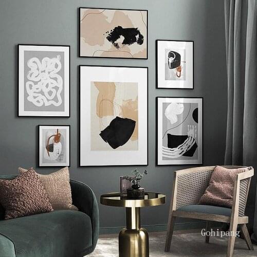 Abstract Color Brush Line Canvas Posters and Blocks Amber Prints Wall Art Canvas Painting Wall Pictures for Living Room Decor