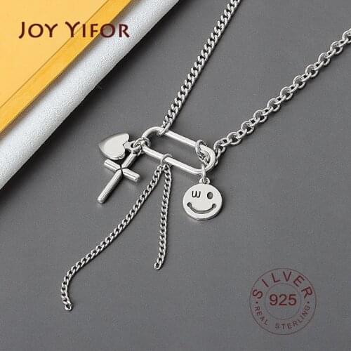 Real 925 Sterling Silver Full Sideways Necklace Chain For Woman Men tassel cross Fashion Wedding Engagement Jewelry