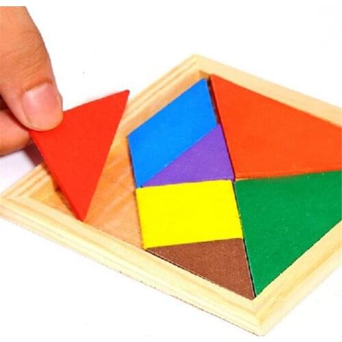 Wooden Tangram Jigsaw Puzzle Colorful Square Game Brain Teaser Intelligent Educational Toys For Children Puzzle Games