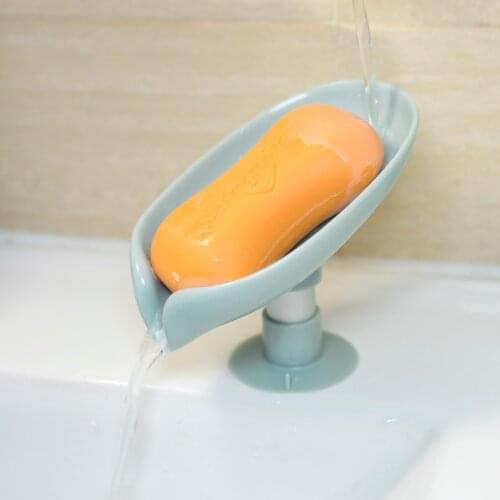 Leaf Shape Soap Holder Plastic Self Draining Dish Box Tray Soap Box Removable With Suction Cup For Shower Bathroom Kitchen