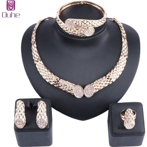 Dubai Gold Color Jewelry Women AB Crystal Nigerian Wedding Bridal Accessories Costume Design Jewelry Set