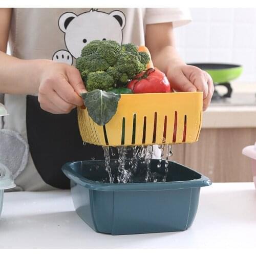 Double-layer Drain Basket With Lid Kitchen Refrigerator Drain Storage Box Multifunction Plastic Friut Washing Basket Container