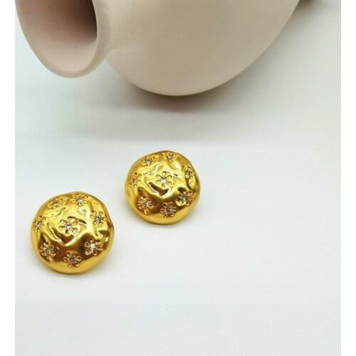 European and American simple retro geometric flower set with diamond concave convex modeling brass summer trend element Earrings