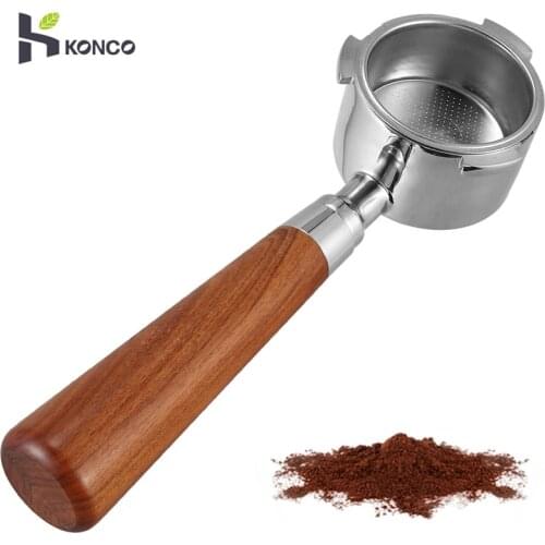 Konco Coffee handle 51/54mm Coffee Machine Bottomless Filter Holder Portafilter Solid Wooden Handle Stainless Steel Coffee Tools