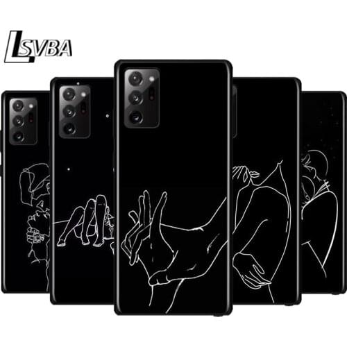 Minimalist Line Love for Samsung Galaxy Note 20 Ultra 10 9 8 Pro S10E S10 5G S9 S8 S7 Plus Black Silicone Phone Case