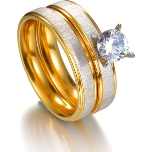 Trendy Stainless Steel Gold Color Love Ring for Women Men Couple Crystal Rings Luxury Brand Jewelry Wedding Gift