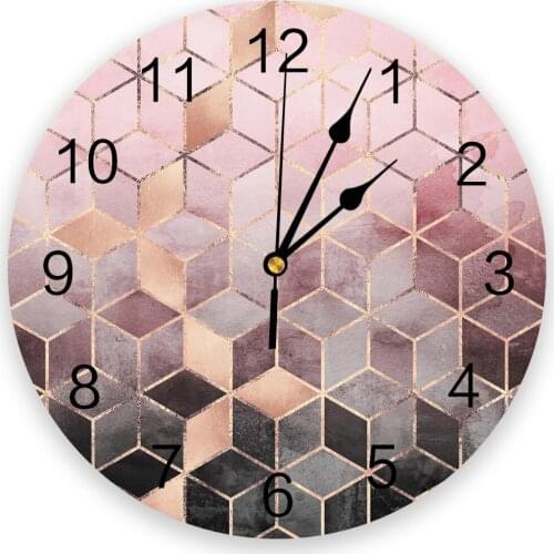Pink And Grey Gradient Cubes Fashion Wall Clock Living Room Bedroom Hanging Table Silent Children Room Wall Clocks Home Decor