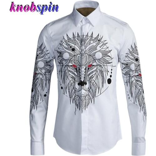 High quality Business male Dress Shirts 2019 New Long sleeve Slim Printed men shirt 80% Cotton Casual Camisas masculina Big size