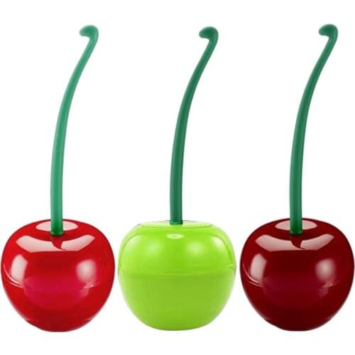 Toilet Brush and Holder Set, Silicone Bristles Bathroom Cleaning Bowl Brush Kit Cherry Shape Standing Creative