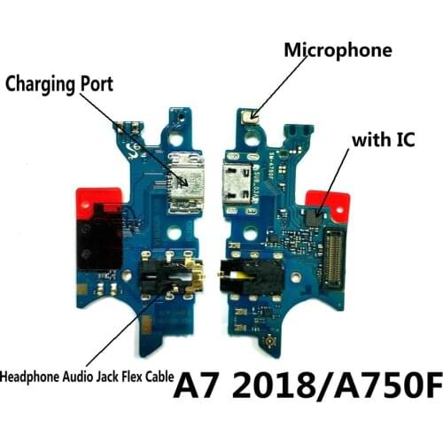 New Microphone Module+USB Charging Port Board Flex Cable Connector Parts For Samsung A7 2018 / A750F