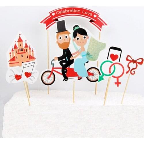 New Cartoon 1Set Bride&Groom Cupcake Topper Set for Childrens Brithday Baby Shower Wedding Party Cake Decoration Supplies