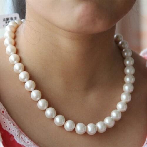 Send mother GIFT 12-13MM large circle natural Fresh water pearl light necklace 18inch