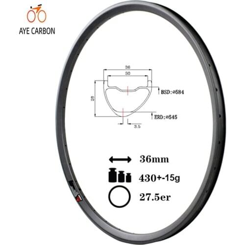 Full carbon MTB bicycle rim 27.5er mountain bike asymmetric rims 650b mtb rim 36mm width 28mm depth tubeless ready rims for AM